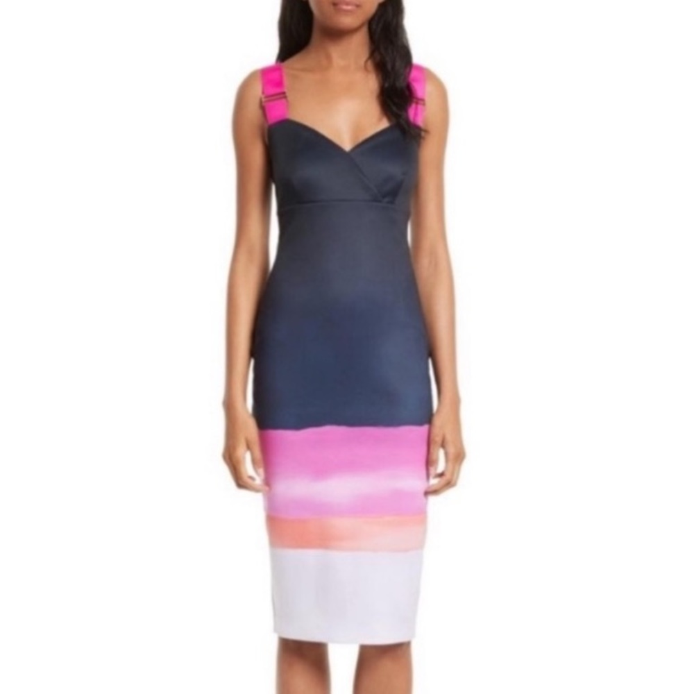 TED BAKER JAYNER WATERFALL BODYCON DRESS SZ 8/10 OR TED SZ 3
